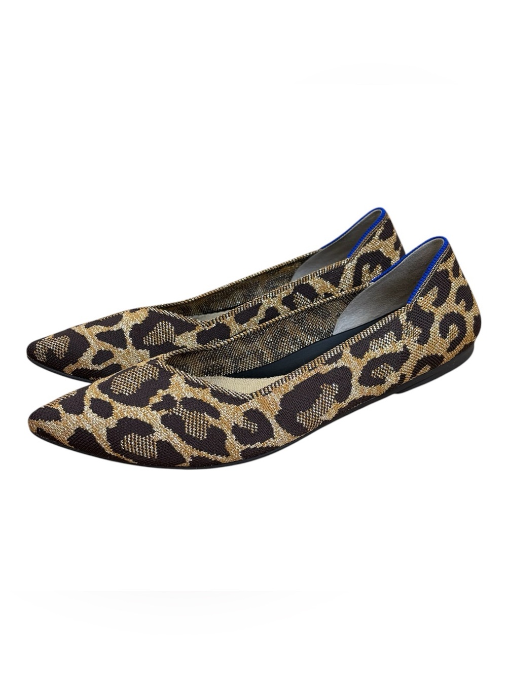 Rothy's The Point II Metallic Cat Leopard Print Slip On Flat Shoes Size 11